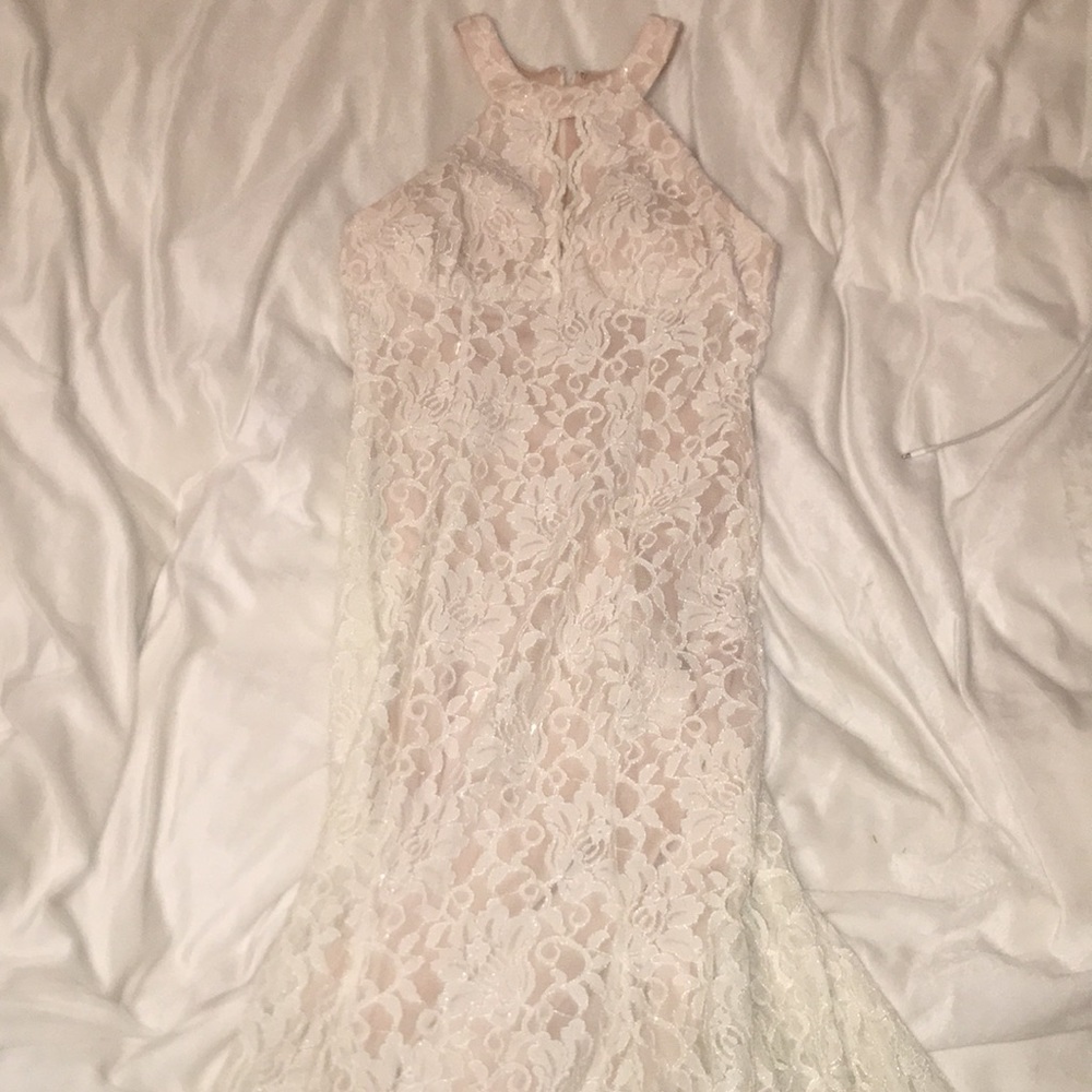 formal white long lace dress